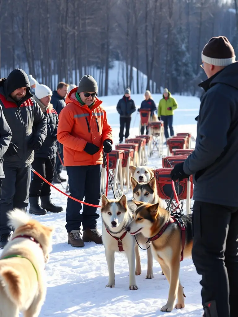 A dynamic image of volunteers assisting at a LES LOUPS MAGIC DE CHARENTE event, highlighting the community spirit and the importance of teamwork in organizing successful dog-powered sports activities.