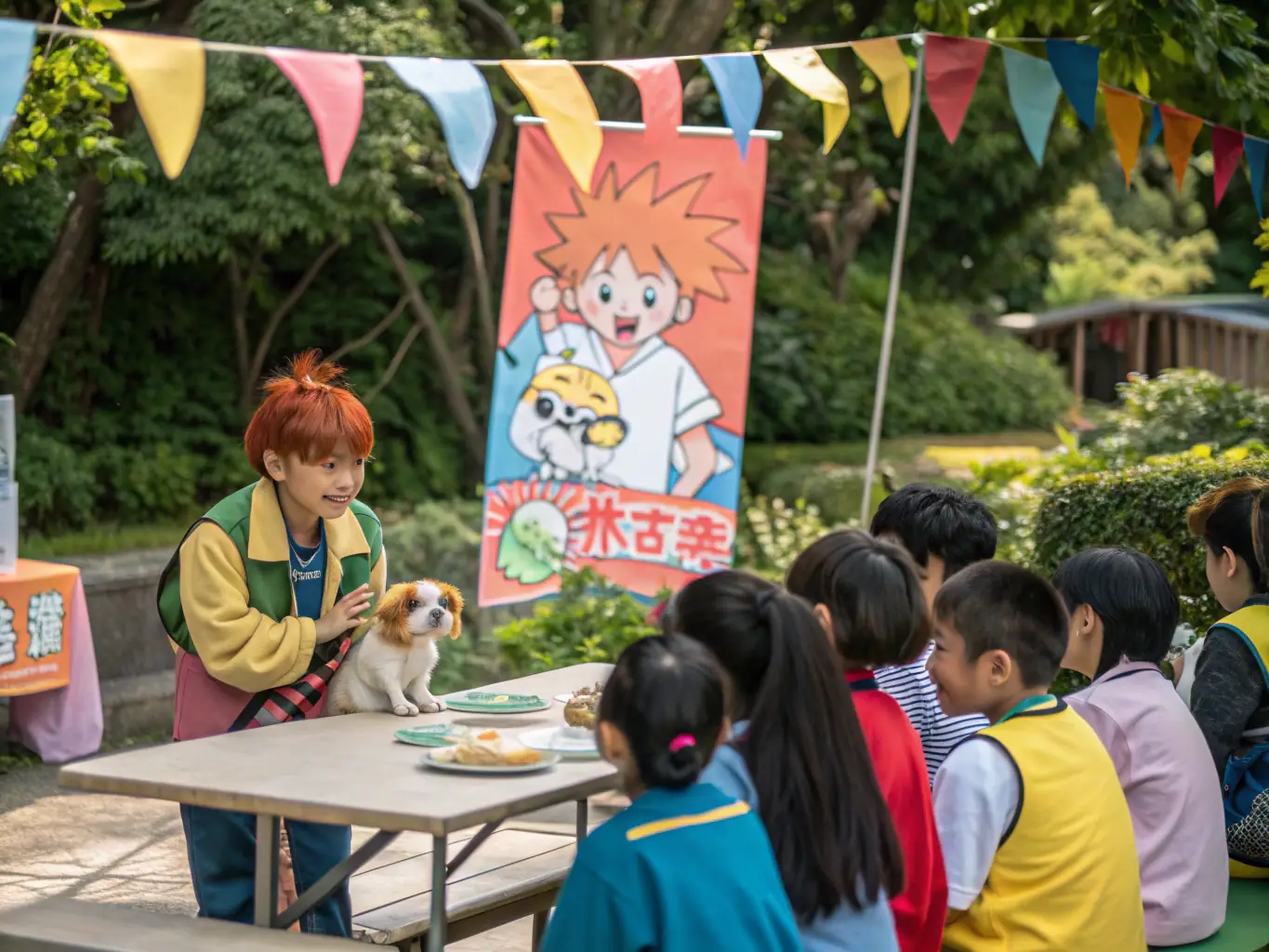 A vibrant photo capturing volunteers from LES LOUPS MAGIC DE CHARENTE conducting a workshop on responsible dog ownership for local children, emphasizing the importance of proper care and training.