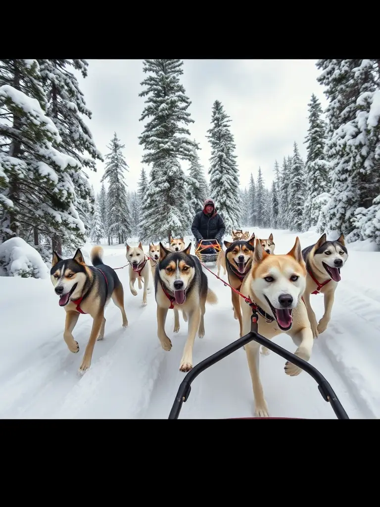 A focused image of a musher training their Nordic dog team, emphasizing the bond between human and animal and the dedication required for dog-powered sports.